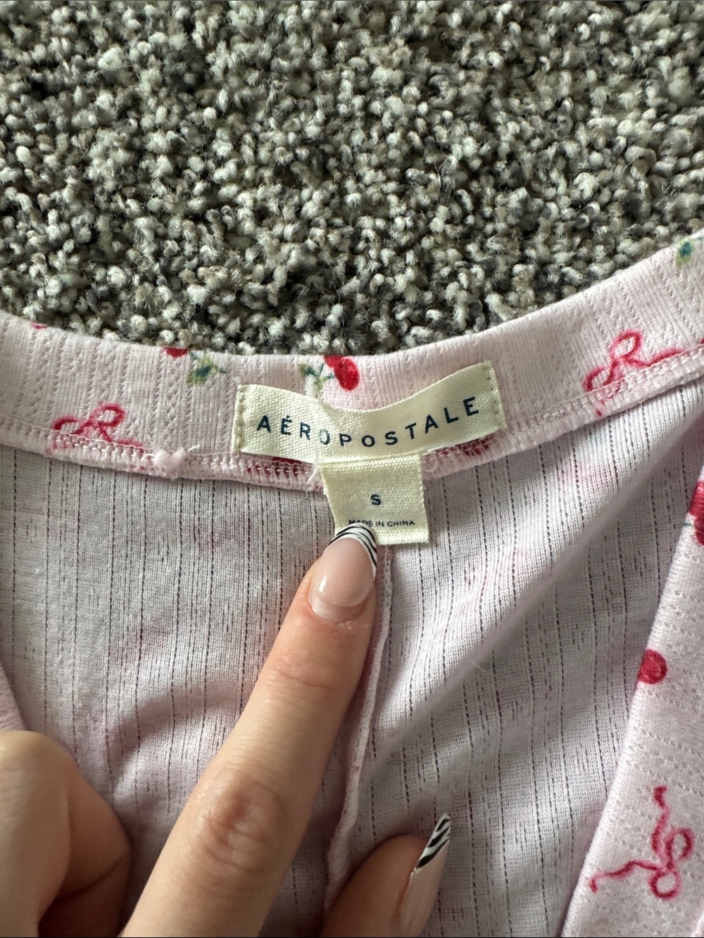 Pink Cherry Print Ribbed Romper - Picture 2 of 4